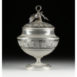 A DUTCH SILVER MOUNTED ETCHED AND LIDDED GLASS PUNCH BOWL, SILVER BY J.M. van KEMPEN & SONS, THE