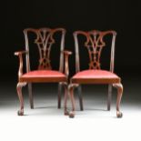 A SET OF EIGHT GEORGE III (1760-1811) STYLE MAHOGANY DINING CHAIRS, AFTER THOMAS CHIPPENDALE (1718-