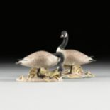 A PAIR OF BOEHM SCULPTURES, "Canada Geese," AMERICAN, 20TH CENTURY, painted porcelain, verso the