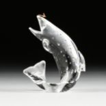 A STEUBEN CRYSTAL "TROUT AND FLY" SCULPTURE, DESIGNER JAMES HOUSTON, SIGNED, CASED, MODERN,