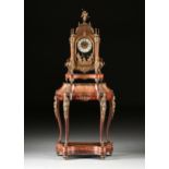 A LOUIS XIV STYLE BOULLE MARQUETRY INLAID CLOCK ON STAND, LATE 20TH CENTURY, the brass Boulle inlaid