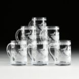 A SET OF SIX LOBMEYR ETCHED "BIRD AND BURNING HEART" BEER MUGS, AUSTRIAN, SECOND HALF 20TH