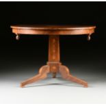 A CHARLES X MARQUETRY INLAID FLAME MAHOGANY CENTER TABLE, 1824-1830, the circular top centering a