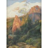 FREMONT ELLIS (American 1897-1985) A PAINTING, "Snowy Mountain Landscape in the Sunlight," oil on