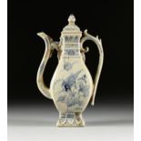 A VIETNAMESE/ANNAMESE BLUE AND WHITE PORCELAIN LIDDED EWER, SHIPWRECK ARTIFACT, ATTRIBUTED TO THE