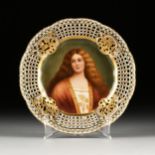 A DRESDEN HAND PAINTED PORCELAIN PORTRAIT PLATE, "ELEGIE," SIGNED, EARLY 20TH CENTURY, parcel gilt