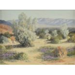 CARL SAMMONS (American 1883-1968) A PAINTING, "Purple Mat in Desert Landscape," oil on canvas