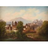 FERDINAND LEPIE (Czech 1824-1883) A PAINTING, "View of Kost Castle in Landscape," oil on canvas,