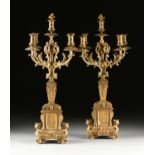 A PAIR OF RENAISSANCE REVIVAL GILT BRONZE FIVE LIGHT CANDELABRAS, FRENCH, CIRCA 1890, each with a