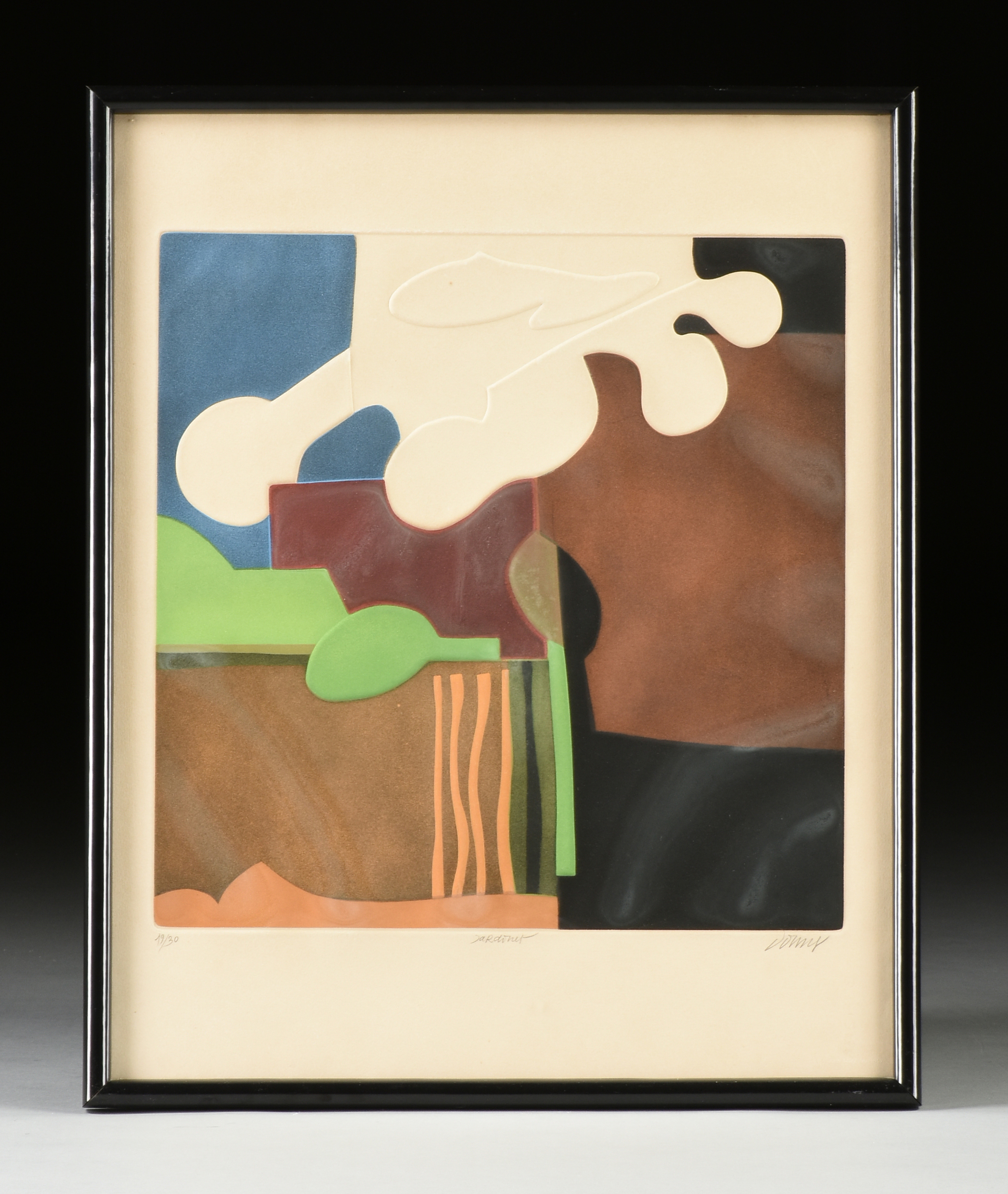 EVE DOMY (French b. 1951) A PRINT, "Jardinet," intaglio color hard-edge abstract print, signed in - Image 2 of 14