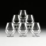 A SET OF SIX LOBMEYR BRANDY SNIFTER STEMWARE, AUSTRIAN, MODERN, blown molded muslin glass with clear