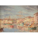 ITALIAN SCHOOL, A PAINTING, "Boats in Canal," LATE 19TH/EARLY 20TH CENTURY, oil on canvas, signed