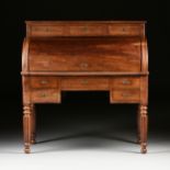 A LOUIS PHILIPPE CARVED MAHOGANY BUREAU CYLINDRE, CIRCA 1840s, with a rectangular three drawer top