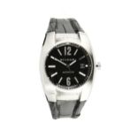 A BULGARI "ERGON" BLACK DIAL STAINLESS STEEL GENTLEMAN'S WRISTWATCH, SWISS, MODERN, with date