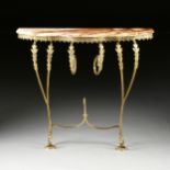 A VICTORIAN STYLE ONYX TOPPED AND POLISHED BRASS CONSOLE, 20TH CENTURY, with a serpentine demi-