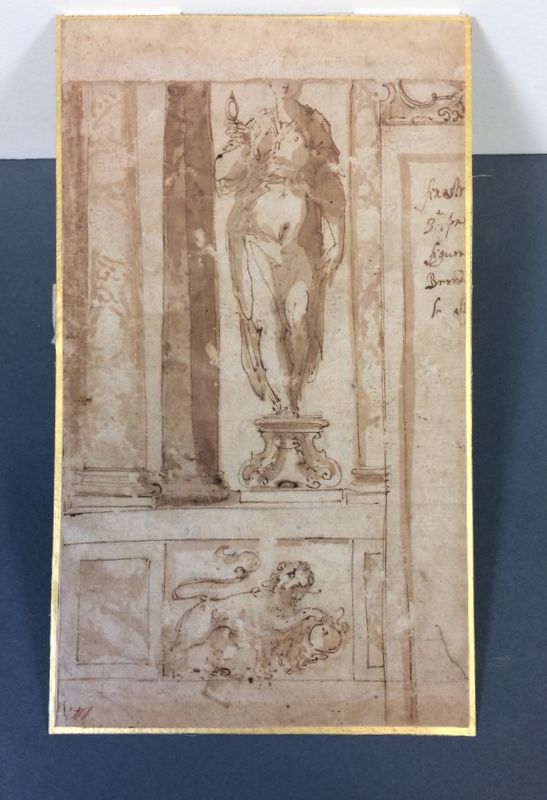 Italian School, Probably Parma, 16th Century Sketch of an Interior with Niche Sculpture and Her - Image 6 of 11