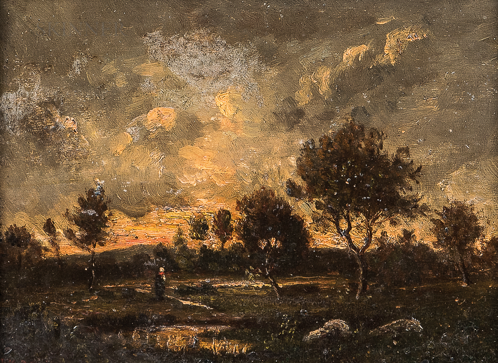 Barbizon School, 19th Century Figure in a Landscape at Dusk