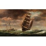 William Formby Halsall (American, 1841-1919) Brigantine and Lightship off the Coast