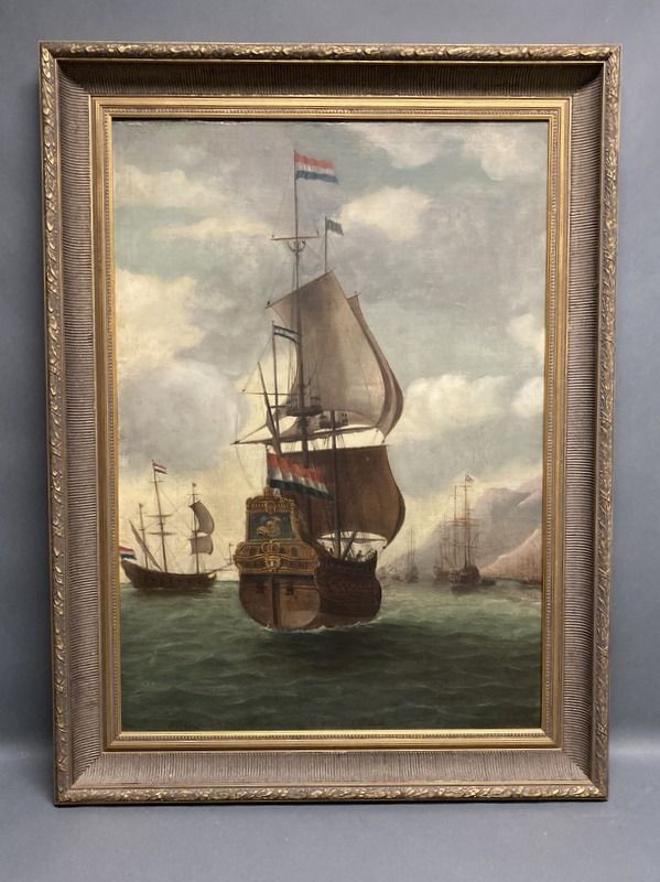 Dutch School, 17th Century Style Dutch Ship Approaching a Mountainous Coast - Image 2 of 7