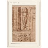 Italian School, Probably Parma, 16th Century Sketch of an Interior with Niche Sculpture and Her