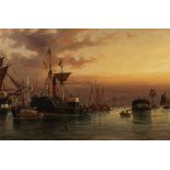 Richard Henry Nibbs (British, 1816-1893) European Harbor at Dusk