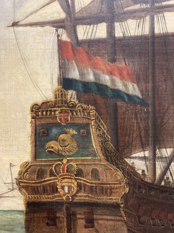 Dutch School, 17th Century Style Dutch Ship Approaching a Mountainous Coast - Image 4 of 7