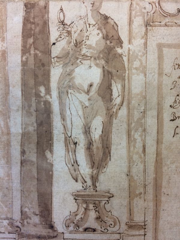 Italian School, Probably Parma, 16th Century Sketch of an Interior with Niche Sculpture and Her - Image 8 of 11