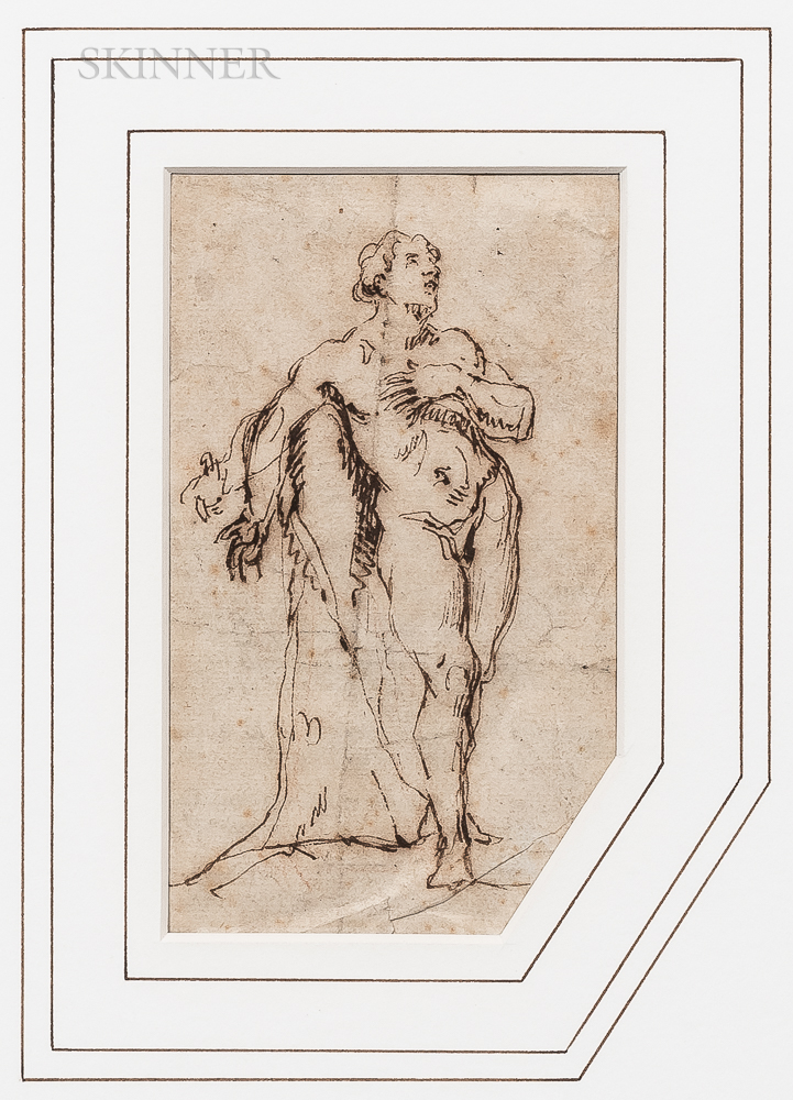 Anglo-Dutch School, 17th Century Standing Male Nude Leaning Against a Tree Trunk