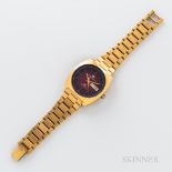 Girard Perregaux "Gyromatic" Wristwatch, c. 1970s, gilt cushion case and link bracelet, burgundy fad