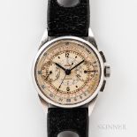 Early Jaeger Stainless Steel Chronograph Wristwatch, c. 1940, snap-on bezel, original silver-colored