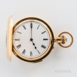 18kt Gold Demi-hunter Repeating Watch, London, 19th century, roman numeral porcelain dial with outer