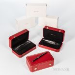 Three Cartier Limited Edition Fountain Pen Sets, no. 126/500 "Panther" with jade eyes; no. 0578/2000