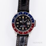 Rolex GMT Master Reference 1675 Wristwatch, c. 1976, polished stainless steel case with red and blue