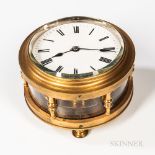 Unusual Chain Fuse Carriage or "Traveling" Timepiece, lacquered brass and glass circular case with 3