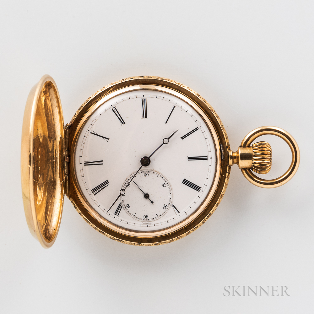 Perret & Co. 18kt Gold and enameled Hunter-case Watch, fully engraved and engine-turned case, roman - Image 4 of 10