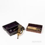 Two 19th Century Leather-bound Enema Sets, England, tooled leather velvet-lined fitted cases with si