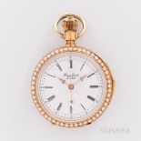 18kt Gold, Enamel, and Pearl Chronograph Quarter-repeating Open-face Watch, Henry Sandoz, Switzerlan