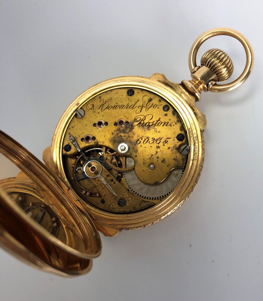 E. Howard & Co. 14kt Gold Box-hinged Hunter-case Watch, roman numeral dial marked "E. Howard & Co. B - Image 4 of 12