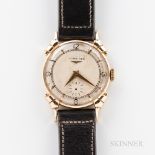 Longines "Fancy Lug" 14kt Gold Wristwatch, c. 1950s, ivory-tone dial with applied gilt indices, and