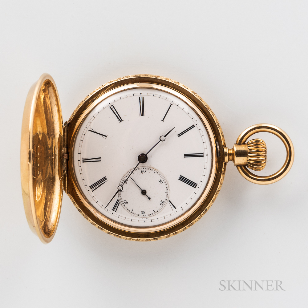 Perret & Co. 18kt Gold and enameled Hunter-case Watch, fully engraved and engine-turned case, roman - Image 3 of 10