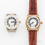 Two Illinois Watch Co. "Telephone" Wristwatches, one in a nickel case with bent lugs, the other in a