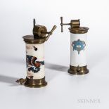Two Early Porcelain Enema Pumps, France, 19th century, a rare Egusier with phoenix and butterfly pat