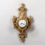 Cast Gilt Cartel Clock, late 19th/early 20th century, 5-in. dia. roman numeral dial with arabic nume
