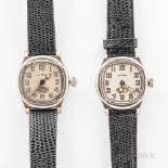 Two Illinois Watch Co. "Guardsman" Wristwatches, both in white gold-filled plain bezel cases, silver