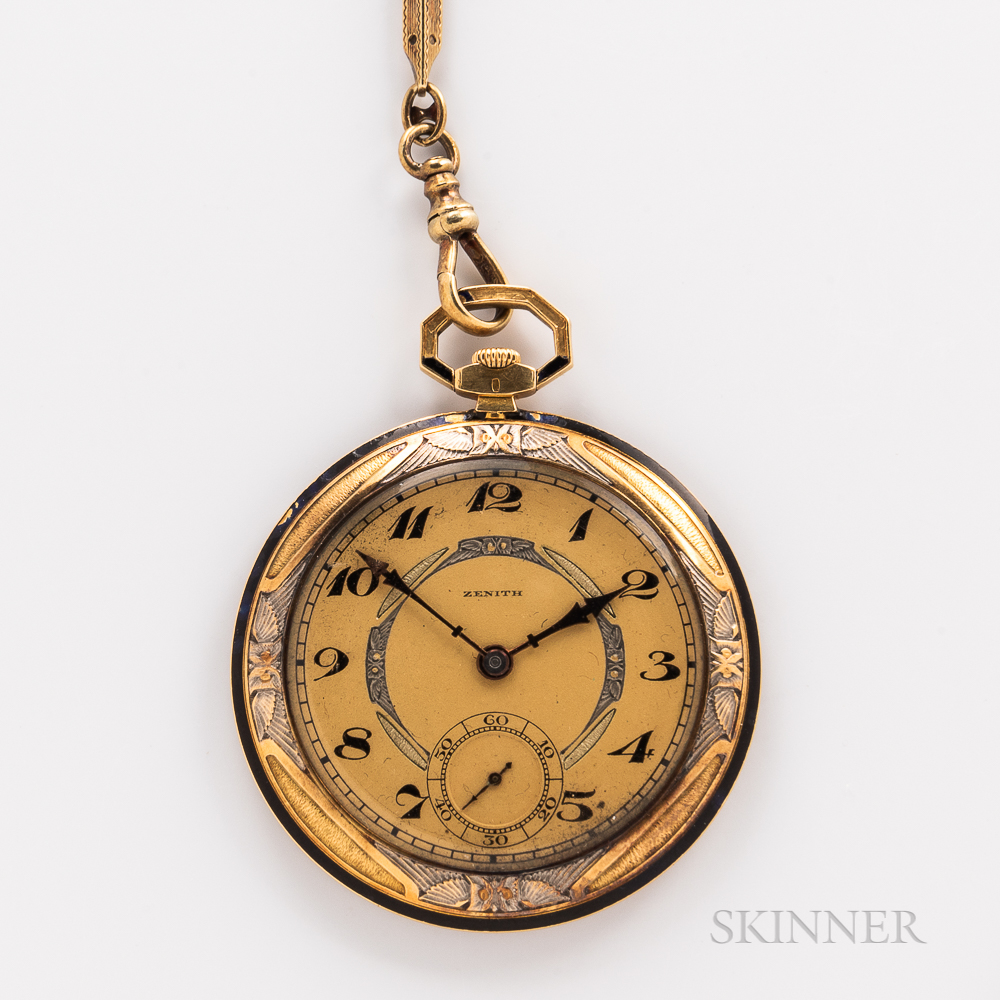 Zenith 18kt Gold Open-face Watch, two-tone roman numeral dial, with sunk seconds, blued hands, engra - Image 4 of 8