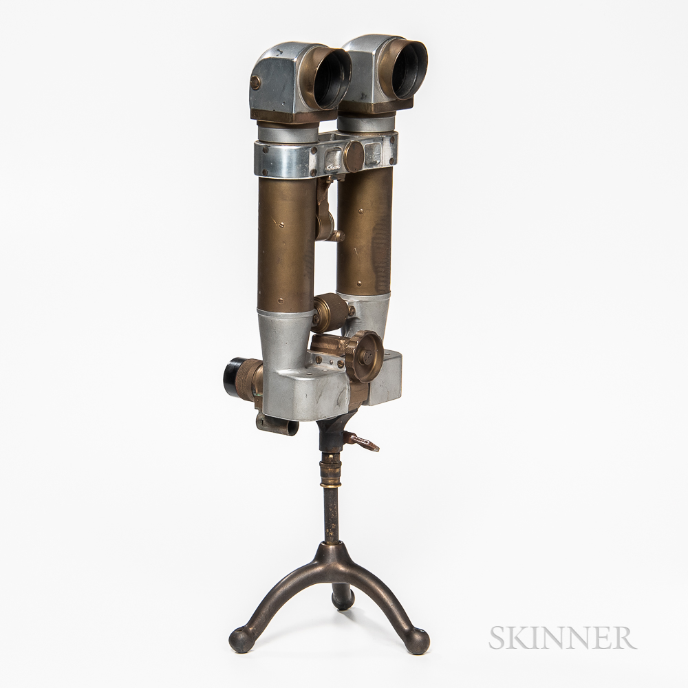 Japanese WWII 8x6.2 Periscope Binoculars, mounted to a custom tripod stand, ht. 19 1/2 in. - Image 2 of 6