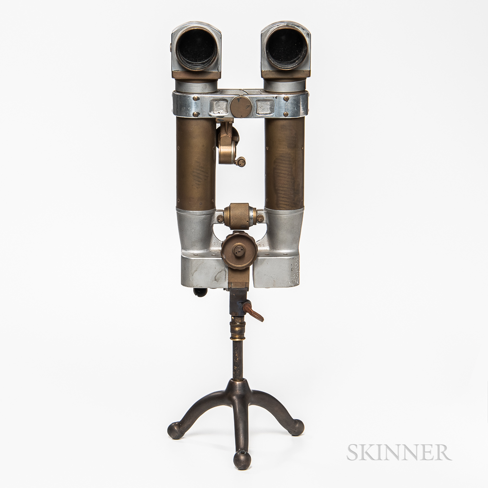 Japanese WWII 8x6.2 Periscope Binoculars, mounted to a custom tripod stand, ht. 19 1/2 in. - Image 3 of 6