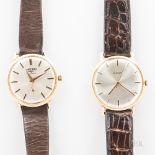 Two 14kt Gold Vintage Wristwatches, Vulcain and Doxa watches with 17-jewel manual-wind movements, di