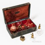 19th Century Cased Bloodletting and Cupping Set, Paris, France, leather-bound case with bail handle