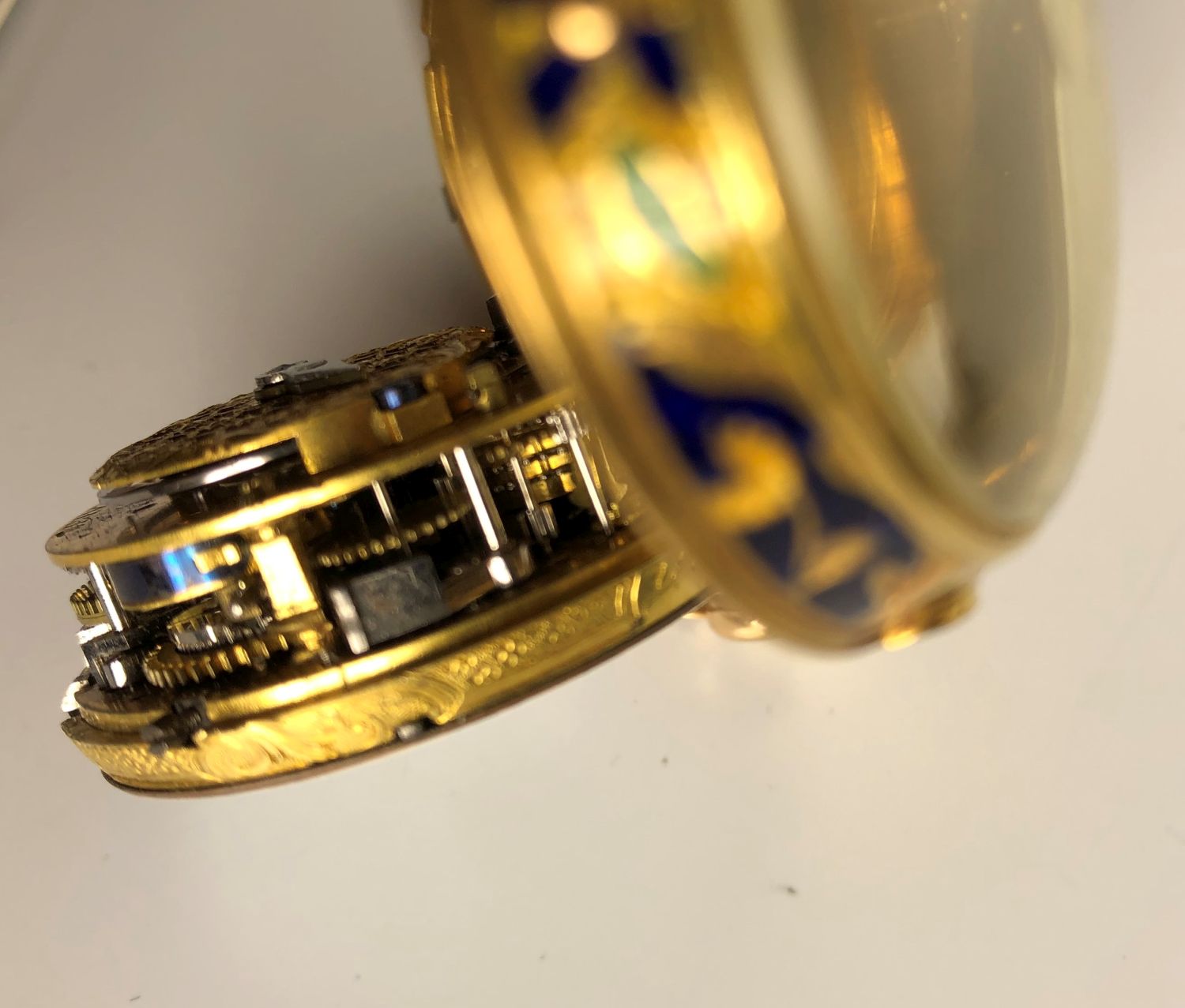 Jean Baptiste Baillon 18kt Gold Enameled Open-face Watch, Paris, mid-18th century, roman numeral ena - Image 12 of 12